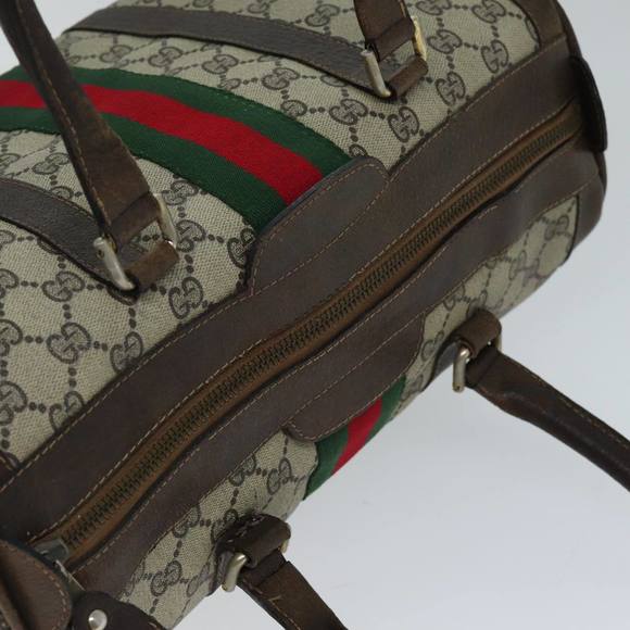 GUCCI GG Canvas Web Sherry Line Hand Bag PVC Beige Green Red Auth 73093 - Picture 6 of 16
